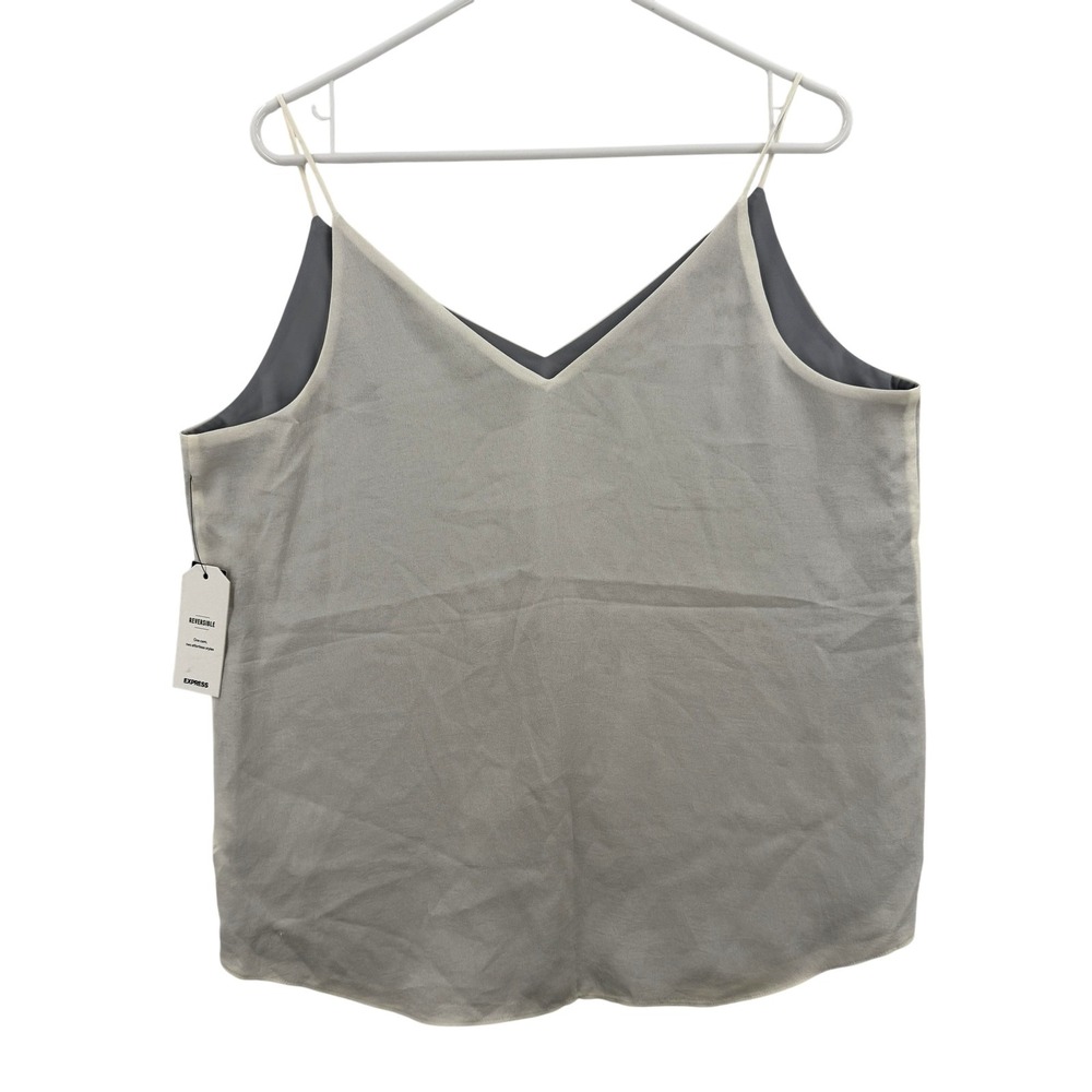 Express Reversible Tank Top Womens Large Gray Ivory V Neck Camisole 16899810